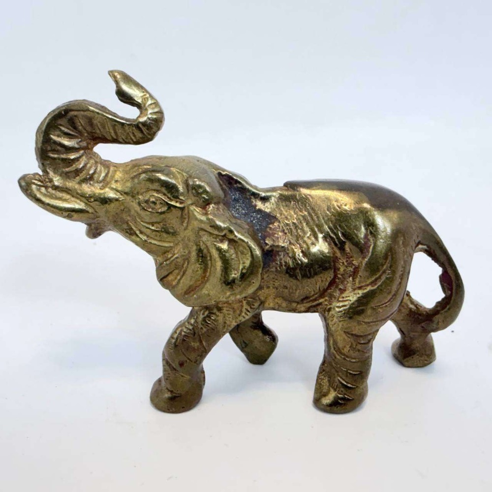 Vintage Small Brass Elephant Figurine Trunk Up Good Luck Statue 2.25 inch